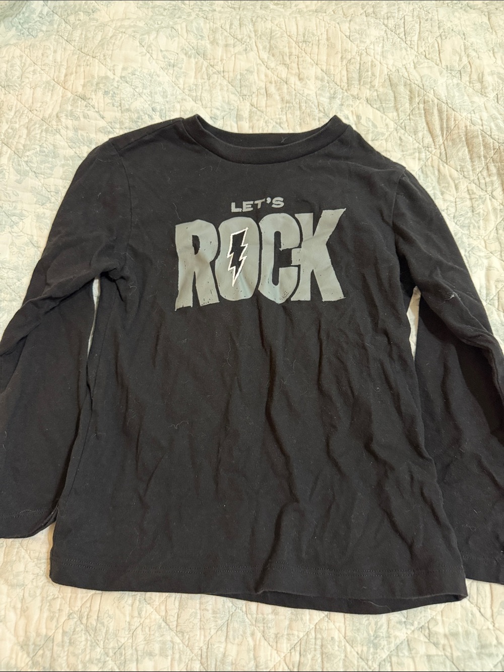 Kids Long-Sleeve 'Let's Rock' Graphic Tee - Black